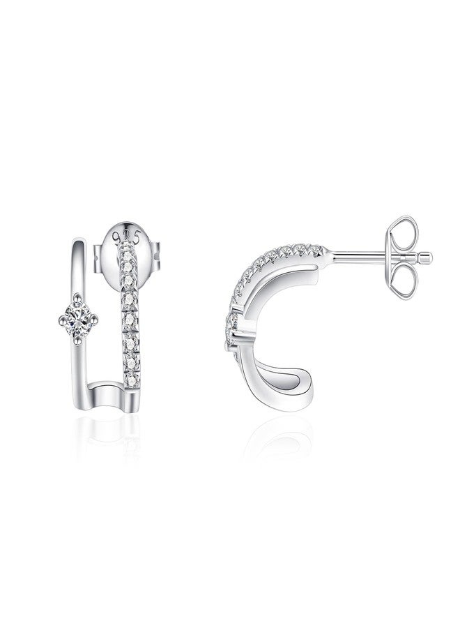 IMOLOVE Moissanite Hoop Earrings, 0.4 Carat Fashion Double Hoop Hypoallergenic Trendy Huggies for Women With 18K White Gold Plated - Image 1